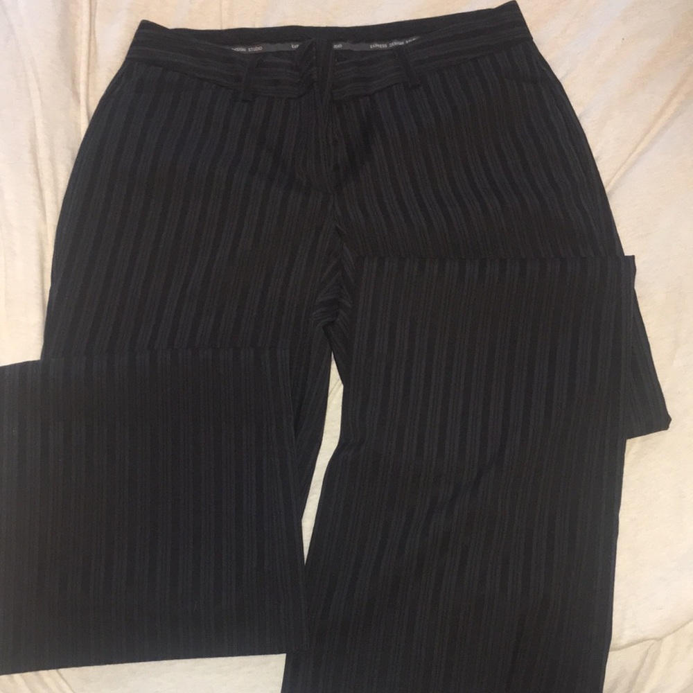 Black & gray slacks.
